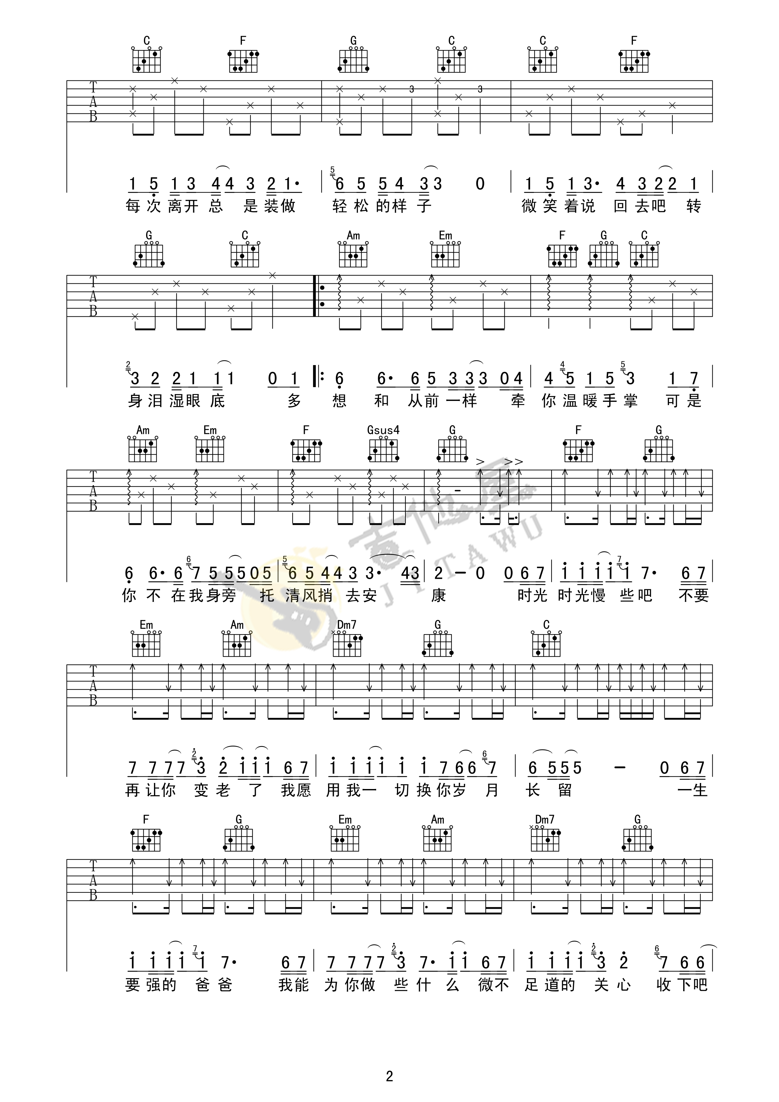父亲吉他谱2-筷子兄弟-C调指法