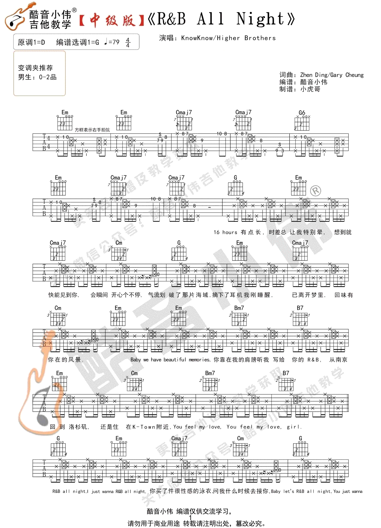 R&B-All-Night吉他谱1-KnowKnow-G调指法