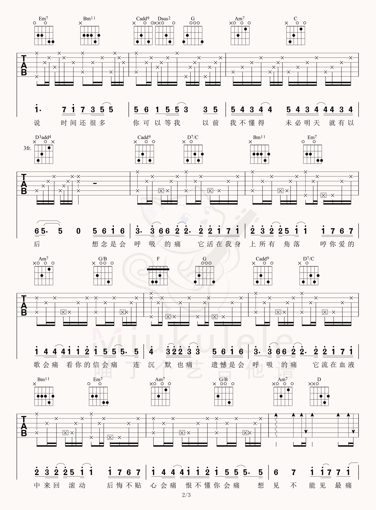 会呼吸的痛吉他谱2-梁静茹-G调指法