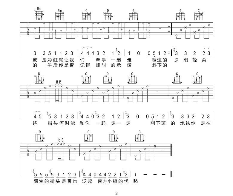 南方的我北方的你吉他谱3-王般若-G调指法