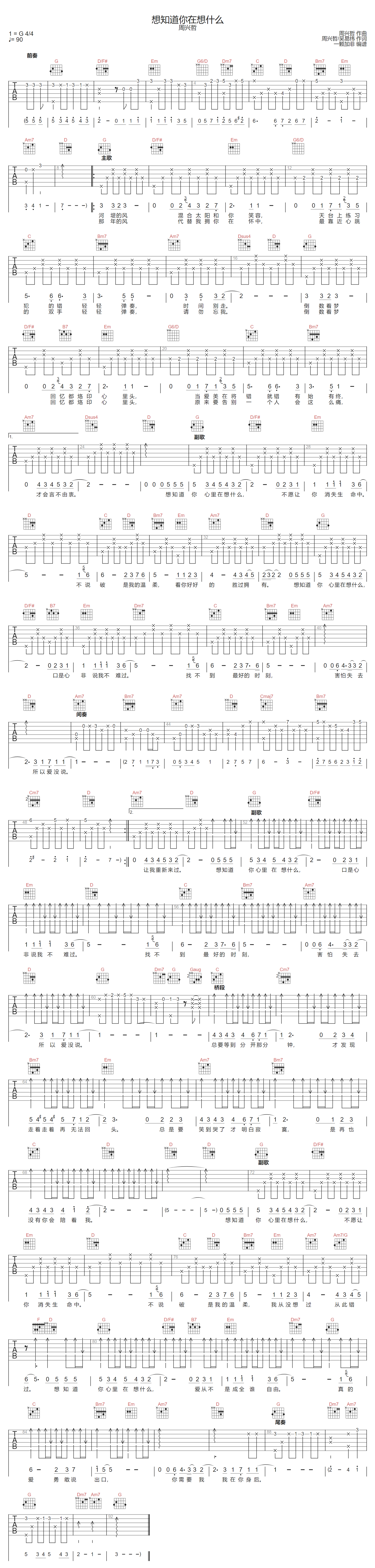 想知道你在想什么吉他谱-周兴哲-G调指法