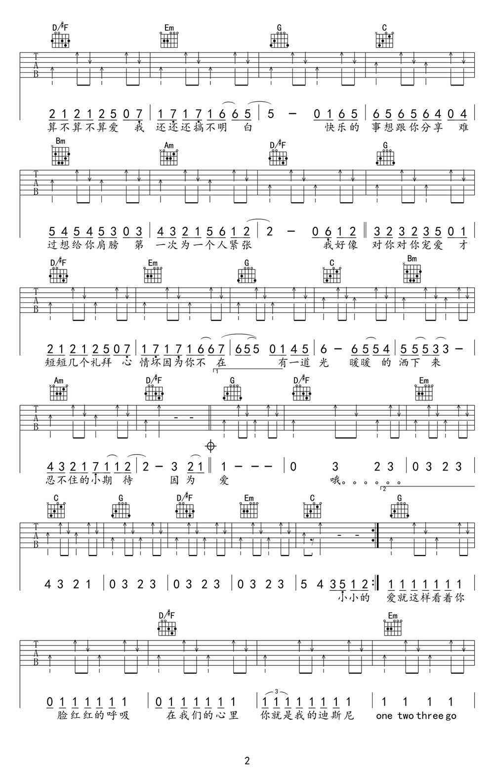 宠爱吉他谱2-TFBoys-G调指法