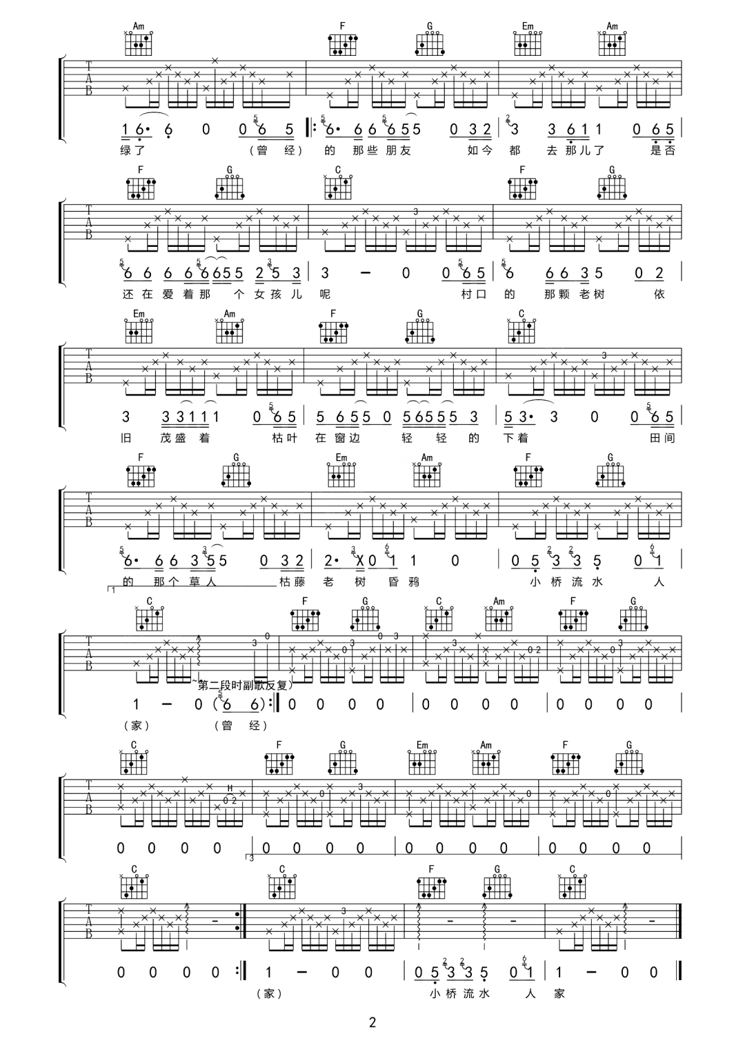 枯藤老树昏鸦吉他谱2-符禹迅-C调指法