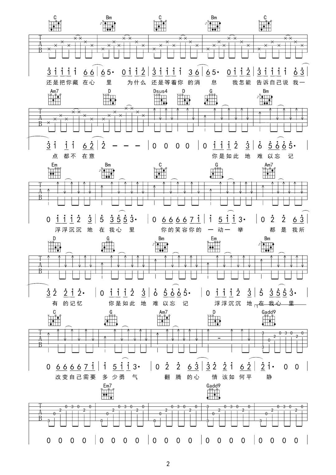 你是如此难以忘记吉他谱2-梁朝伟-G调指法
