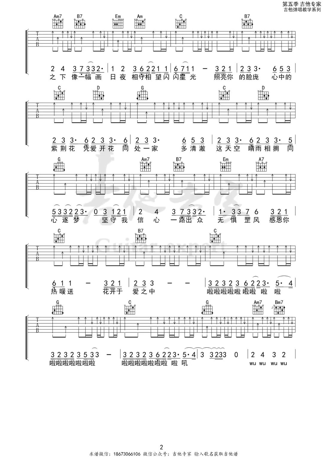 紫荆花盛开吉他谱2-李荣浩-G调指法