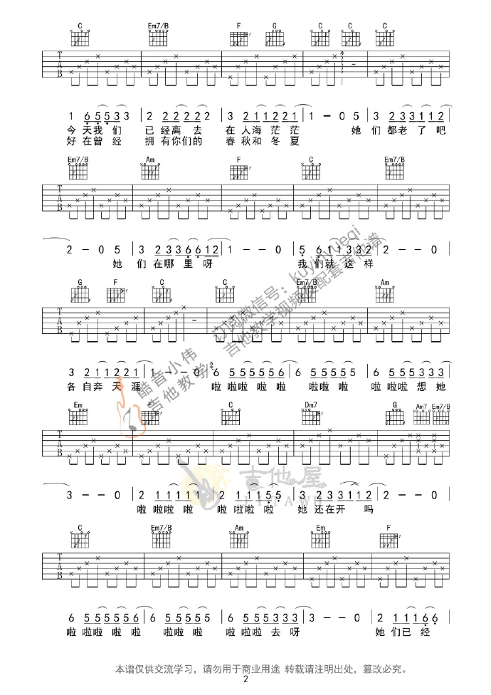 那些花儿吉他谱2-范玮琪-C调指法