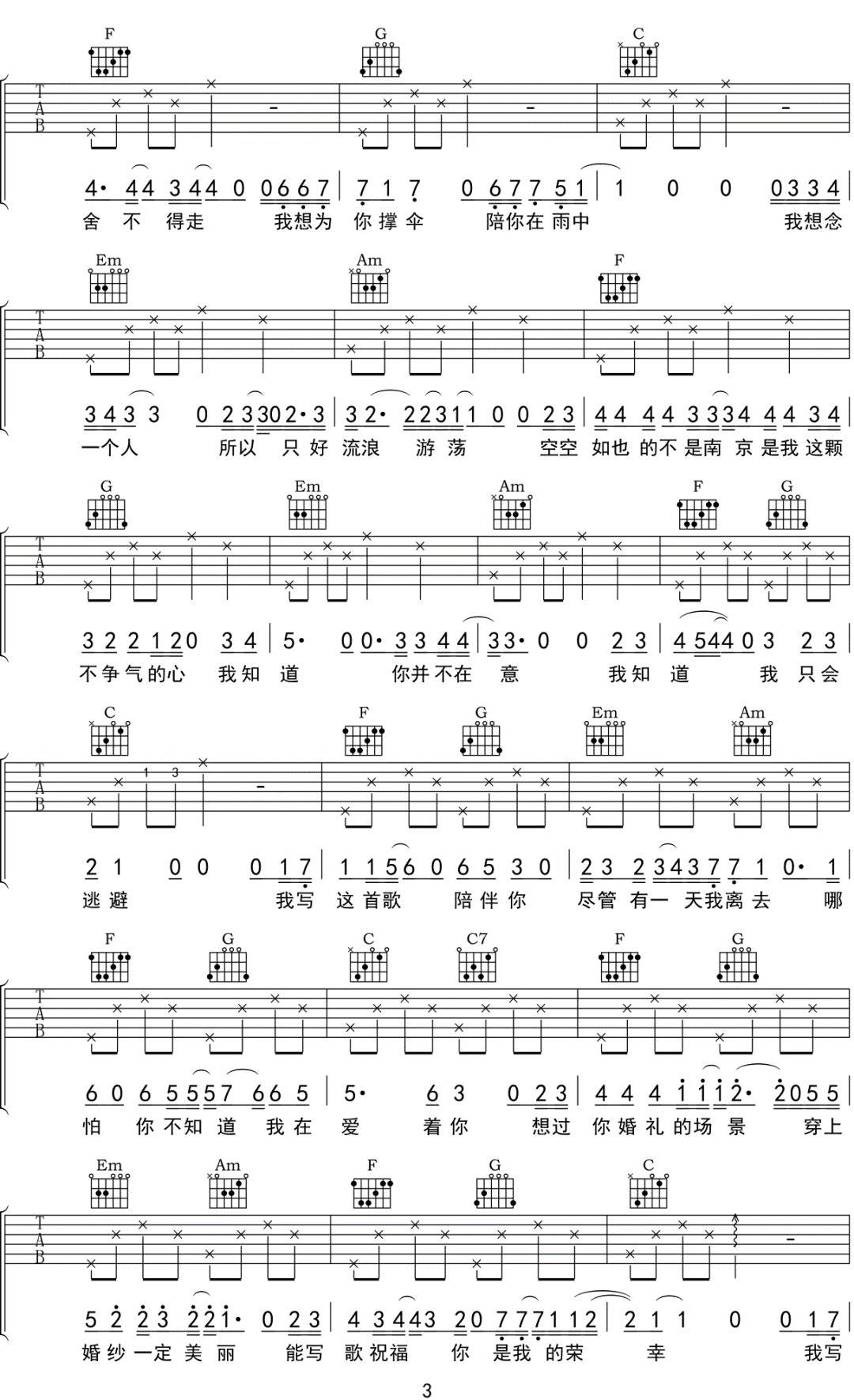 路过南京路过你吉他谱3-江皓南-C调指法