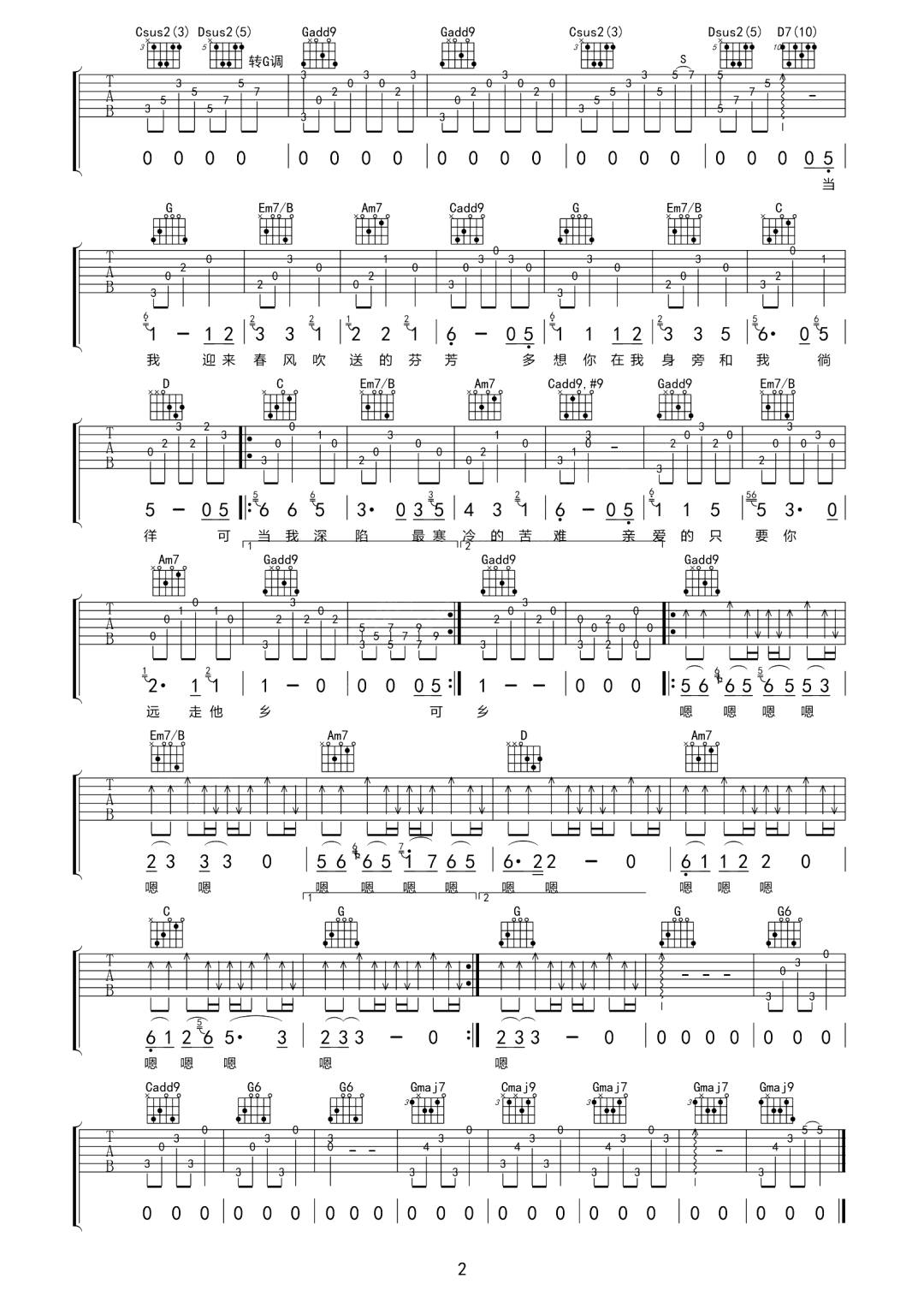 消失的月光吉他谱2-李健-E调指法