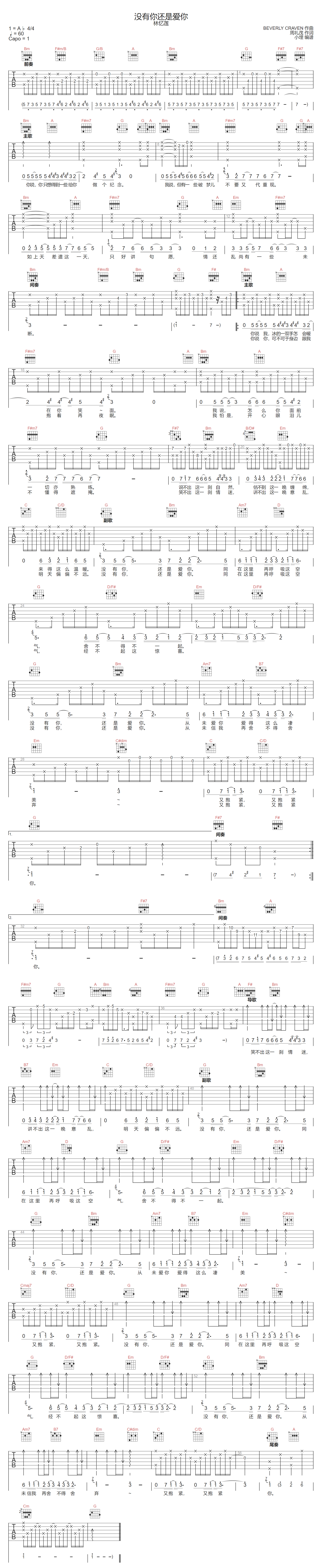 没有你还是爱你吉他谱-林忆莲-G调指法