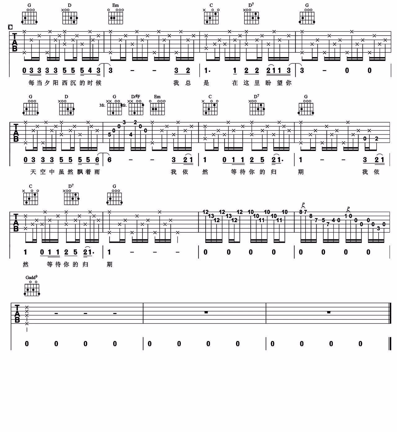 外面的世界吉他谱4-齐秦-G调指法