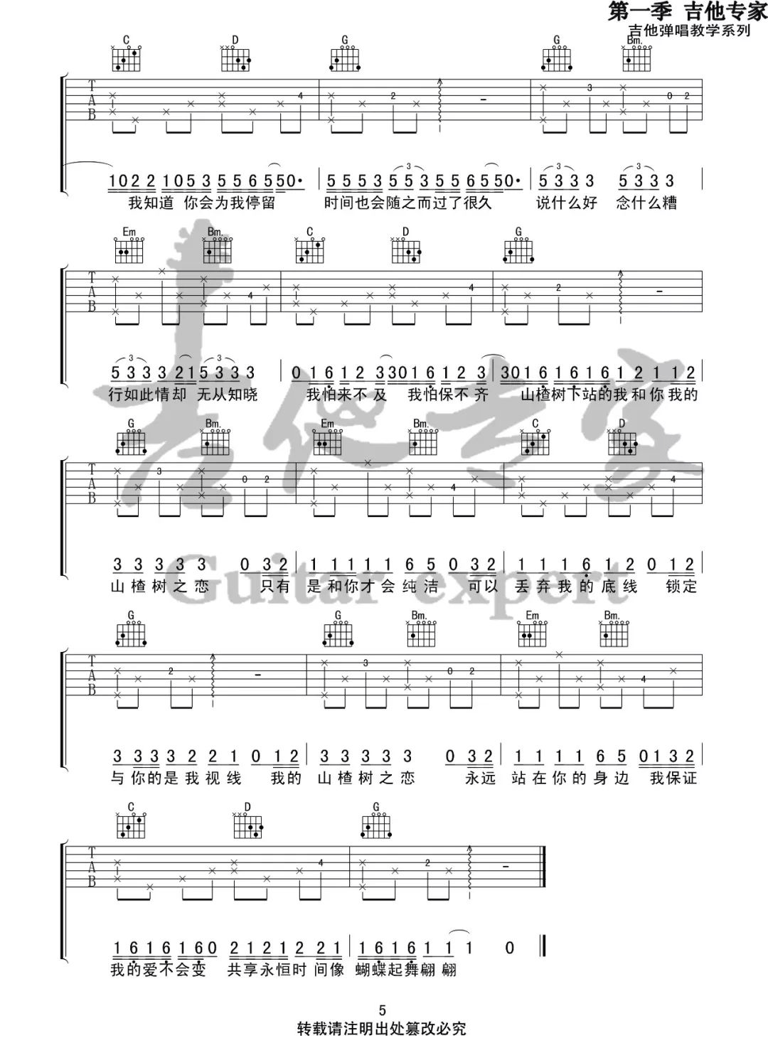 山楂树之恋吉他谱5-大能人