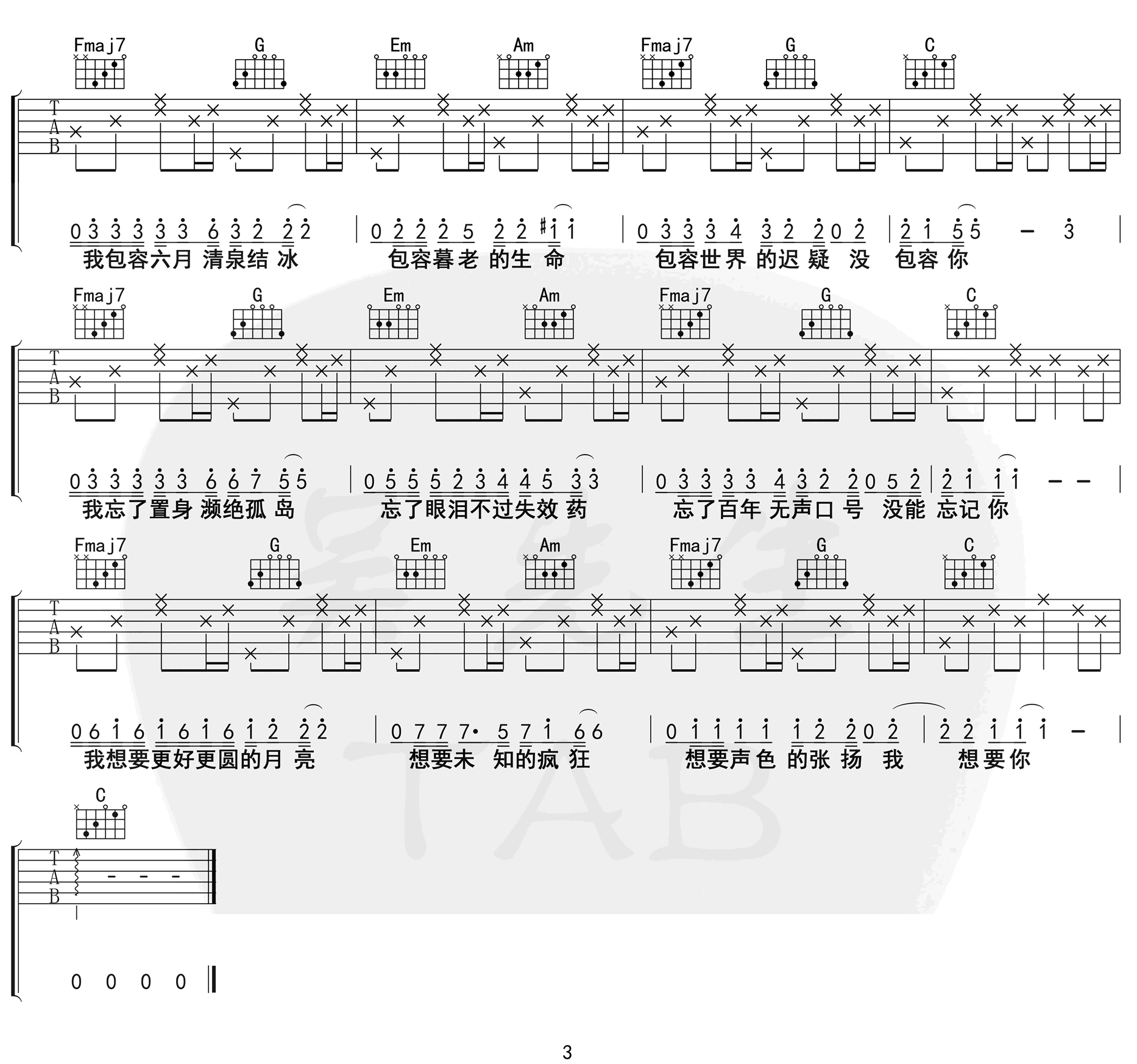 奇妙能力歌吉他谱3-陈粒