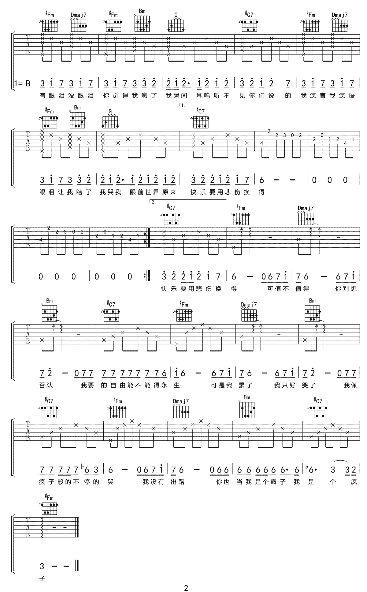 疯子吉他谱2-许哲佩