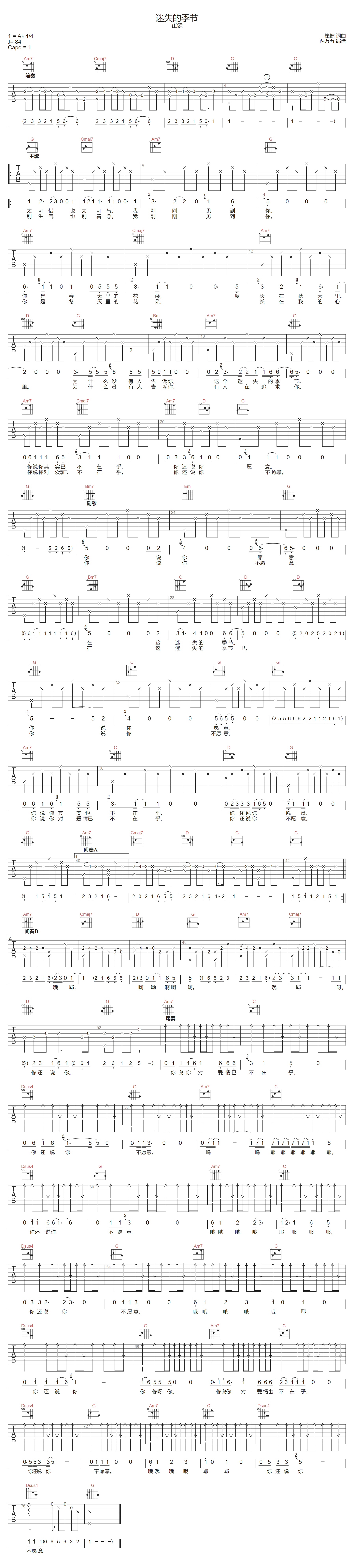 迷失的季节吉他谱-崔健