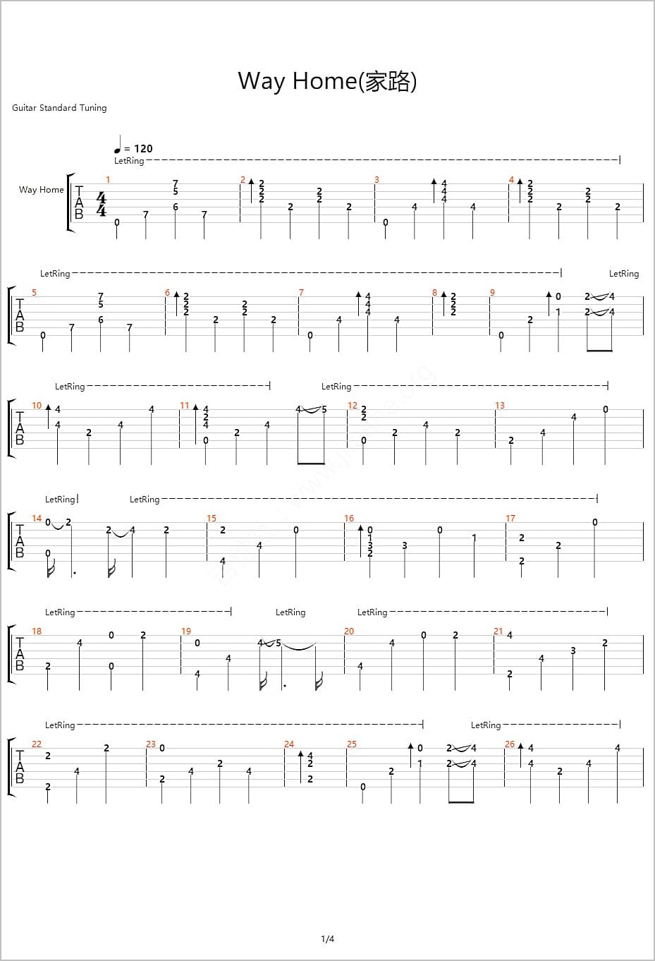 Way-Home指弹吉他谱1-押尾桑