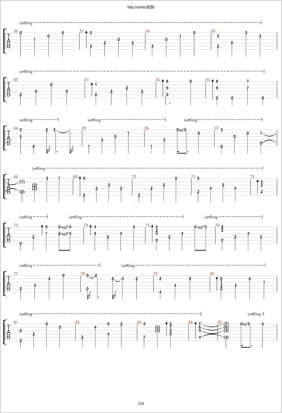 Way-Home指弹吉他谱3-押尾桑