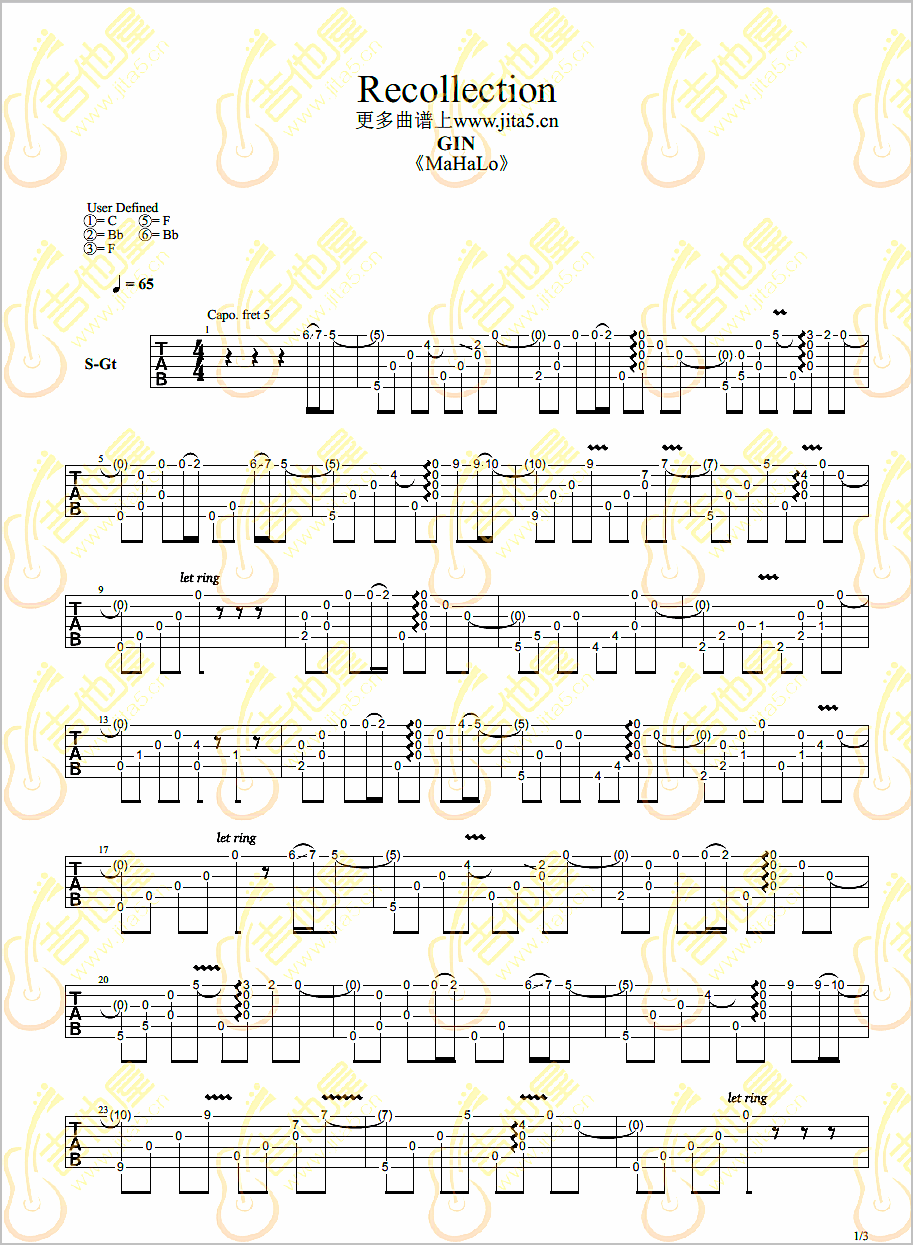 Recollection指弹吉他谱1-Gin