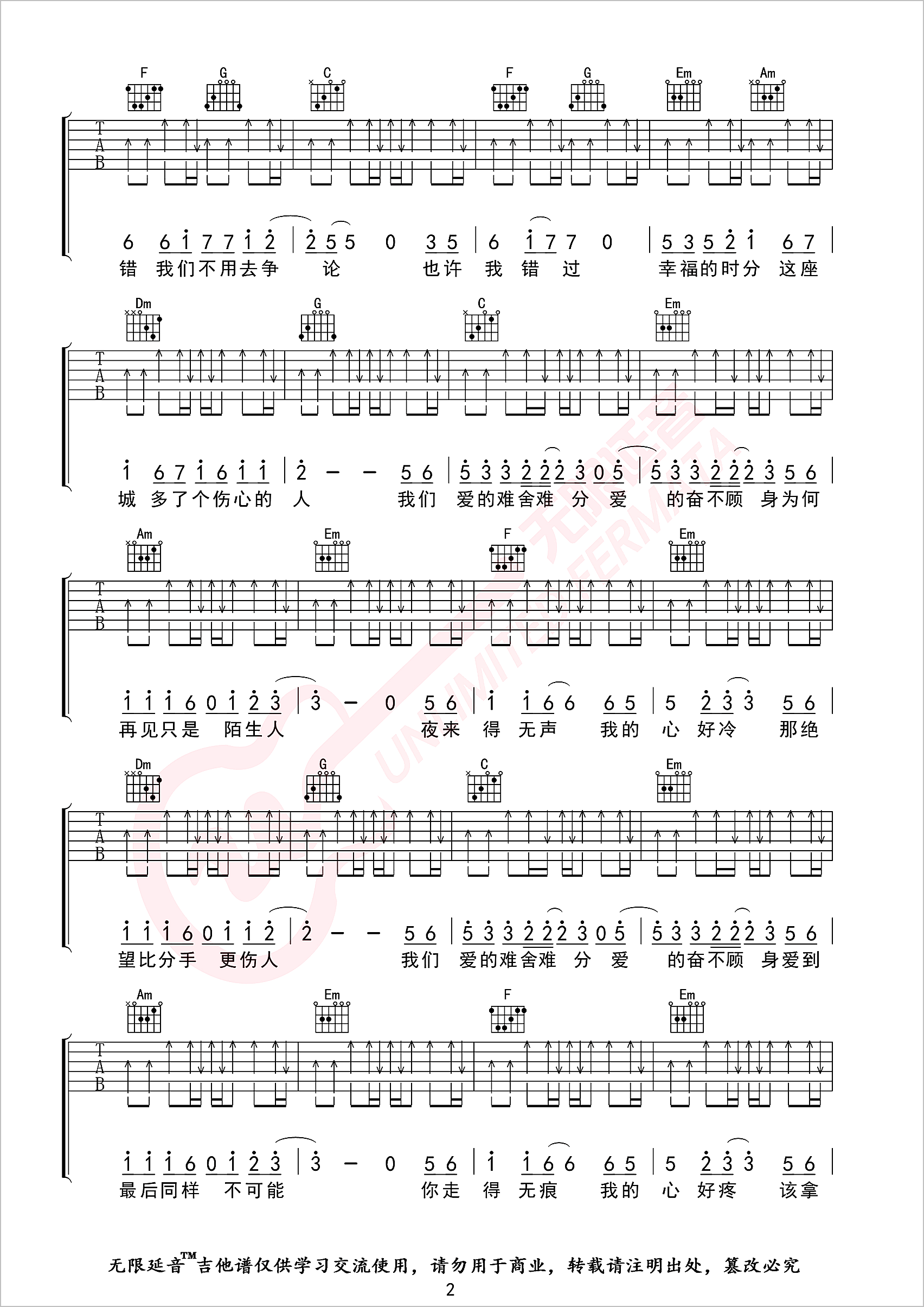 再见只是陌生人吉他谱2-庄心妍