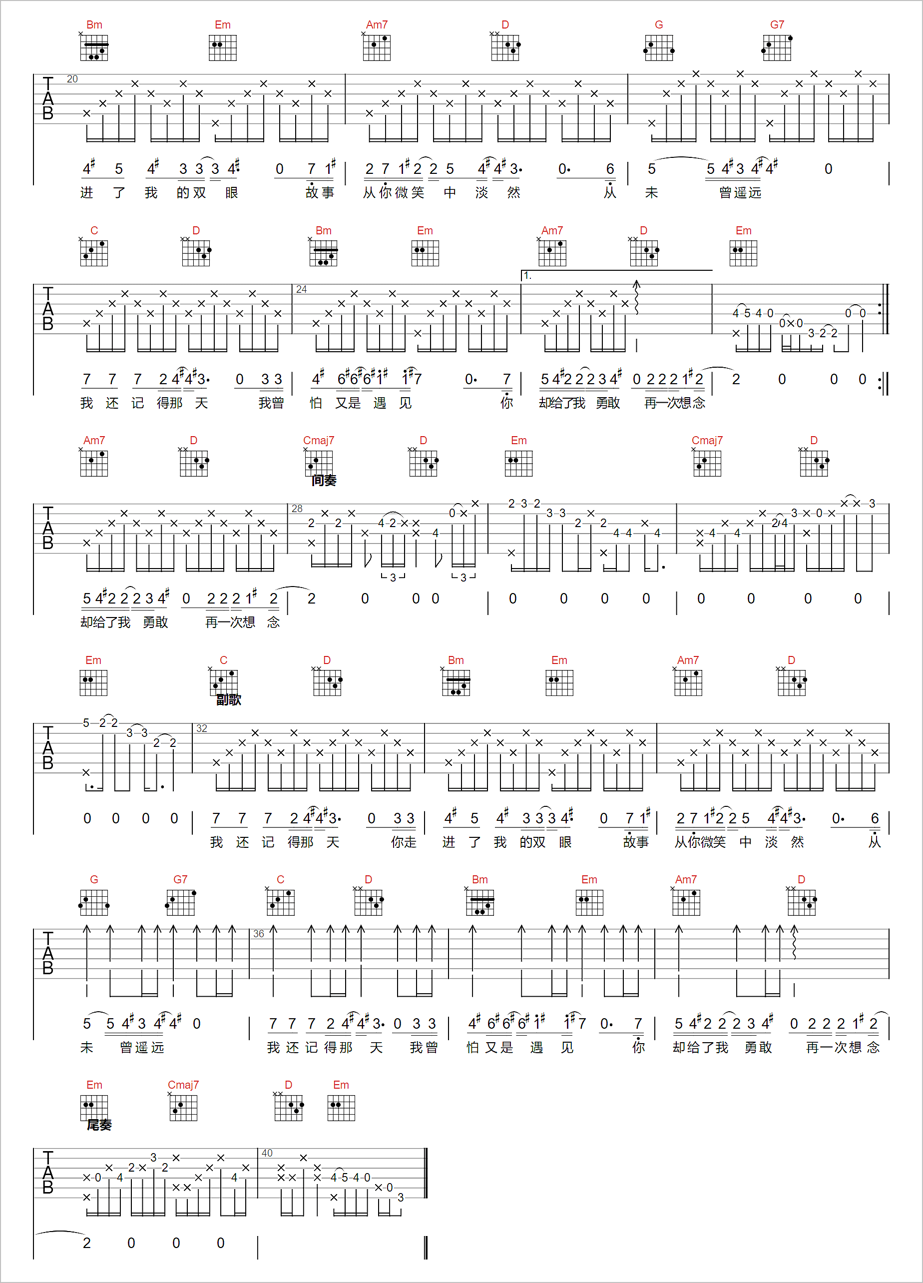 我还记得那天吉他谱2-沈以诚