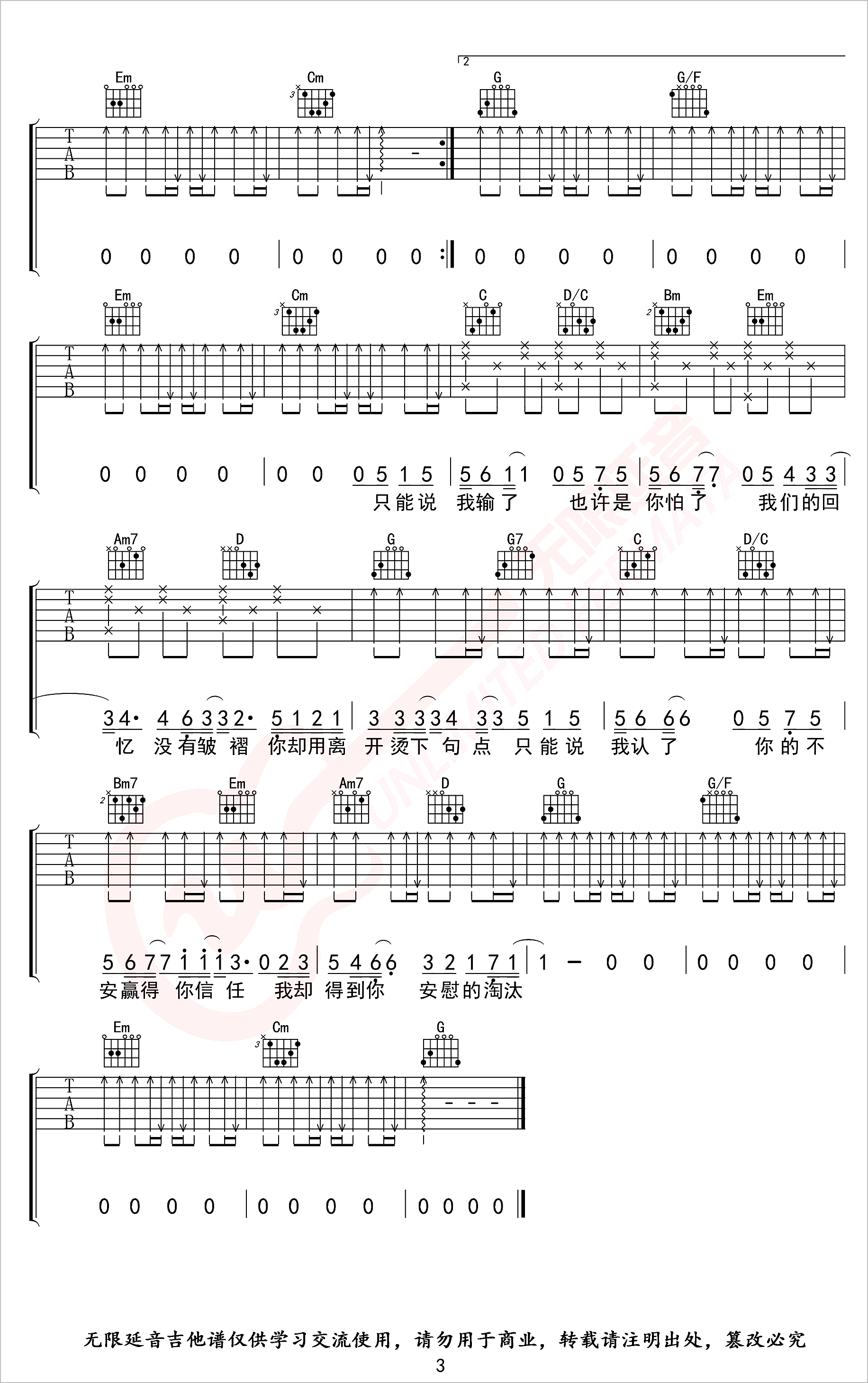 淘汰吉他谱3-陈奕迅