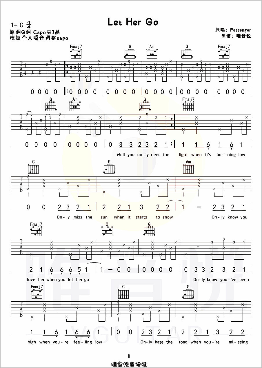 Let-Her-Go吉他谱1-Passenger