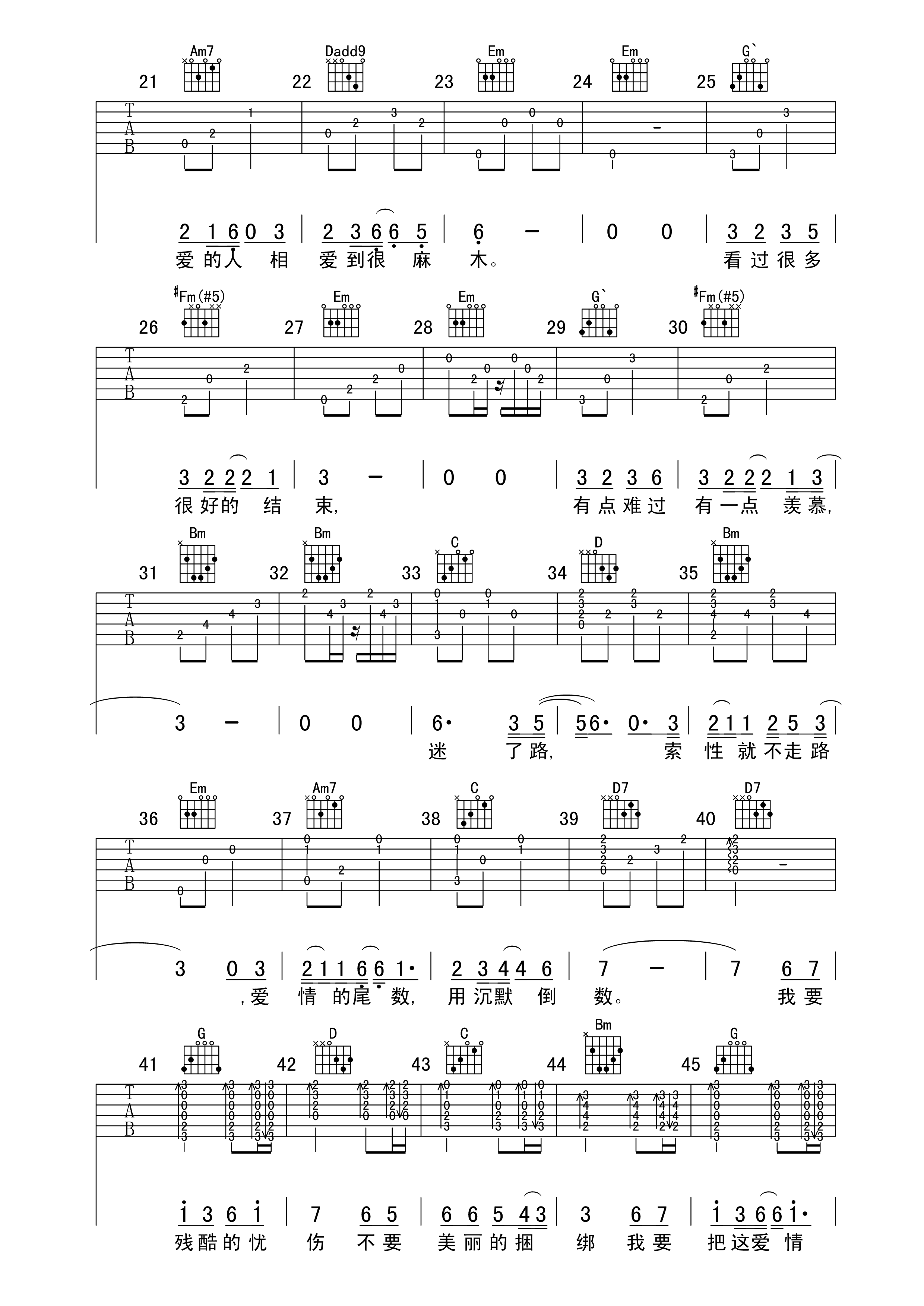 小昔米《忧伤倒数》G调吉他谱