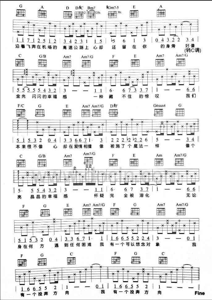 孟庭苇《幸福感》G调吉他谱