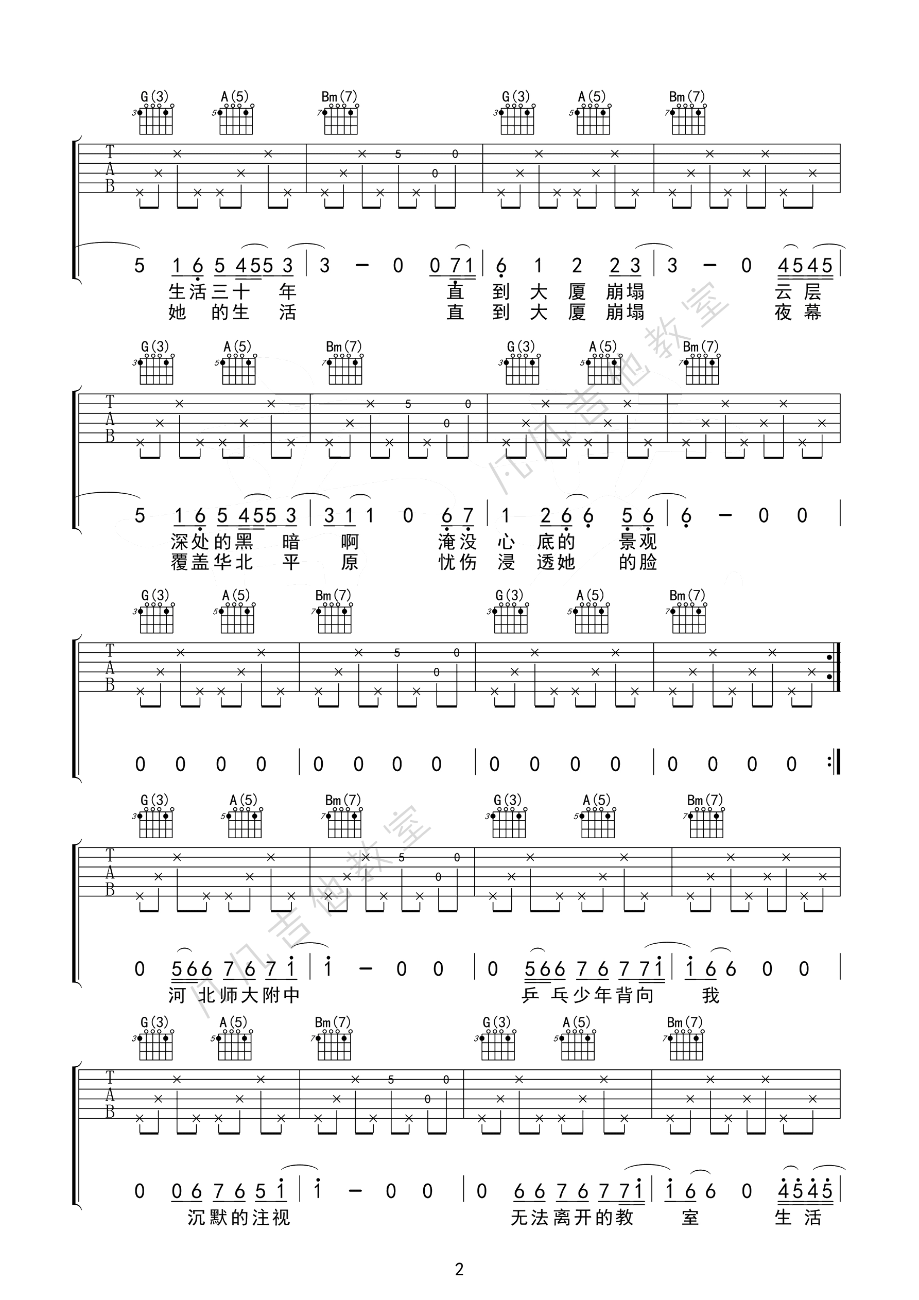 万能青年旅店《杀死那个石家庄人》D调吉他谱