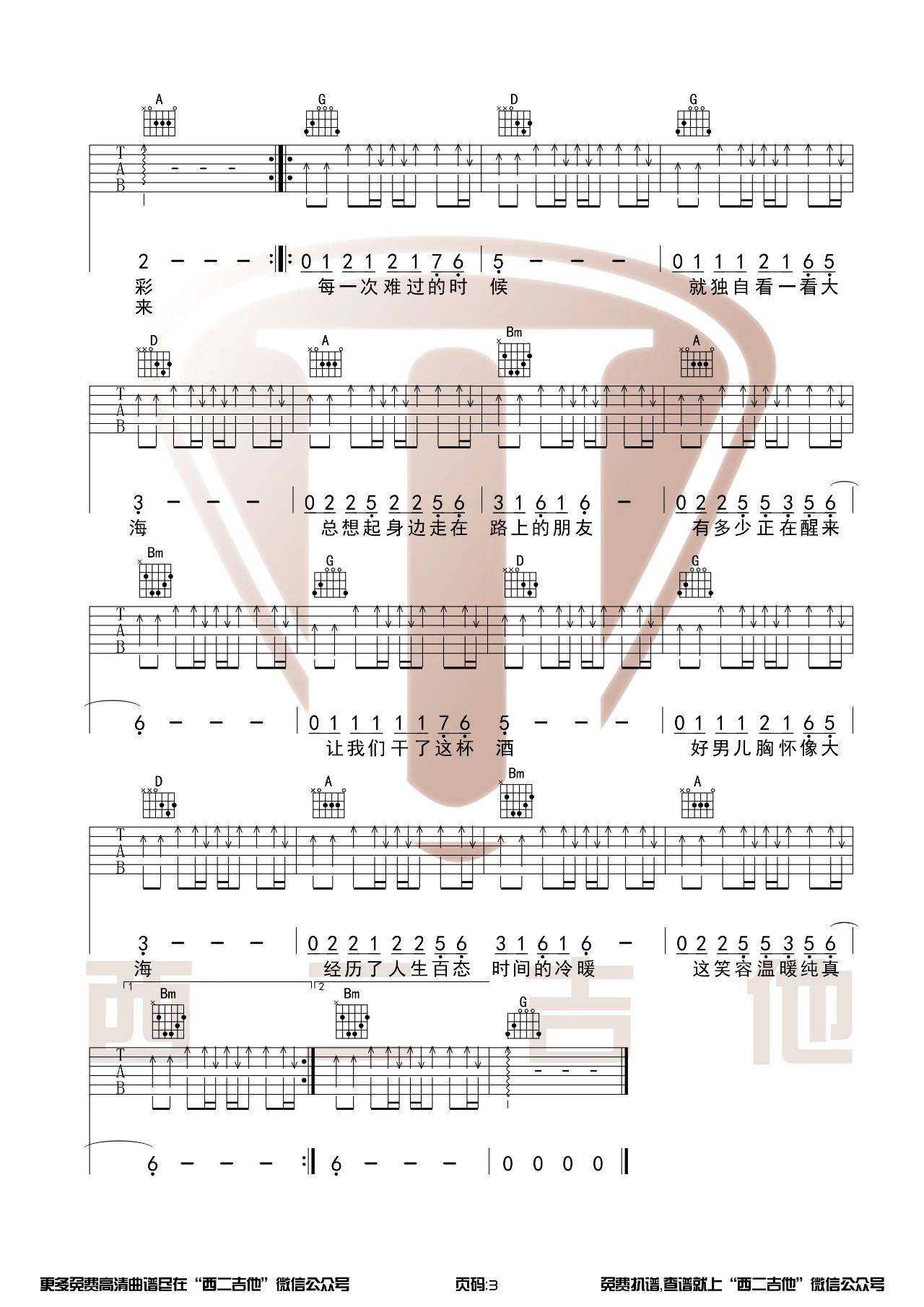 许巍《曾经的你》D调吉他谱