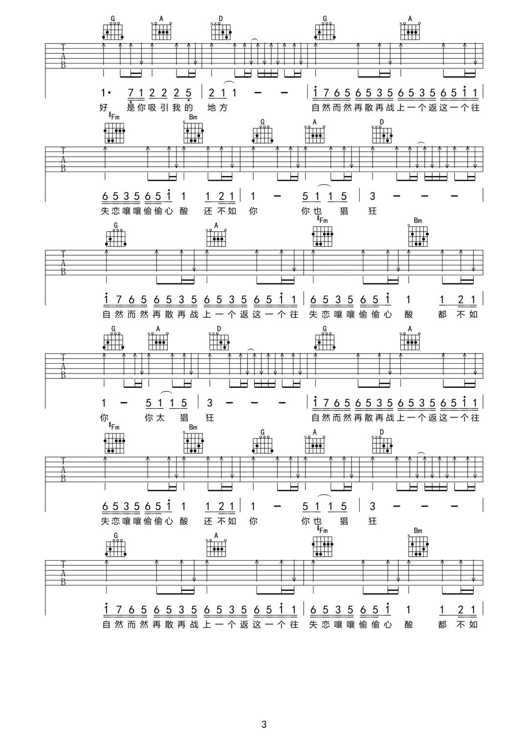 我喜欢的人都跟你好像吉他谱3