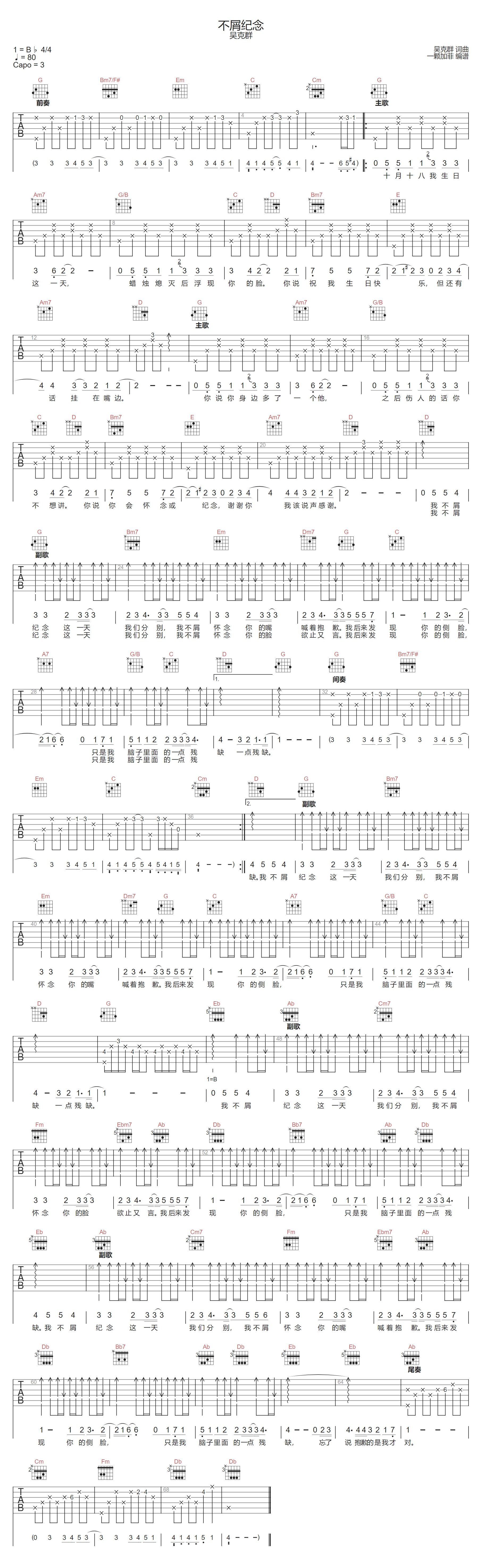 不屑纪念吉他谱1