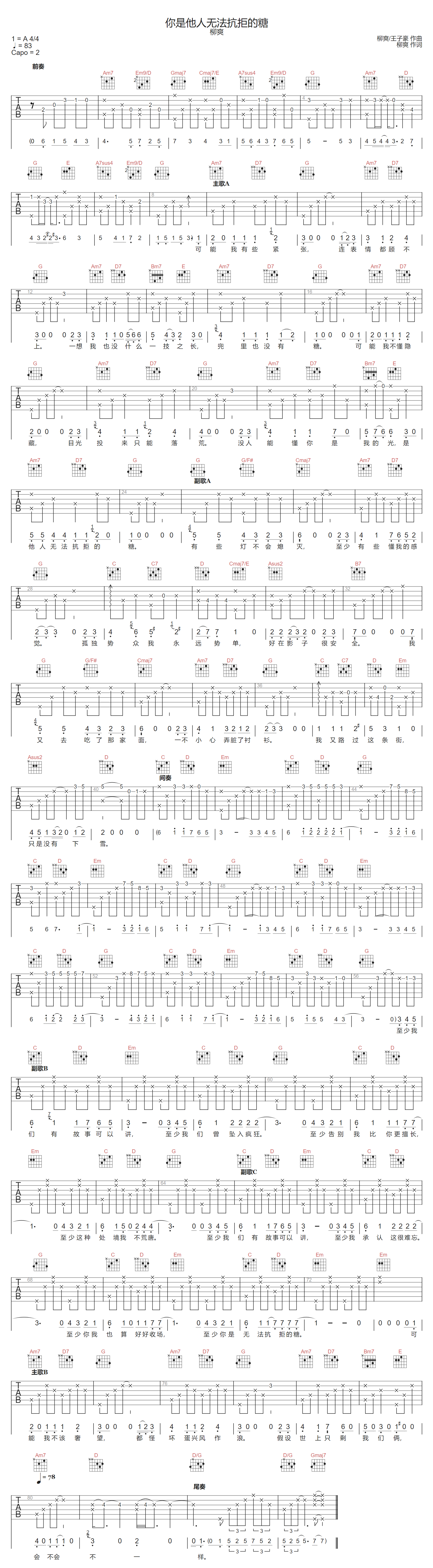 你是他人无法抗拒的糖吉他谱1