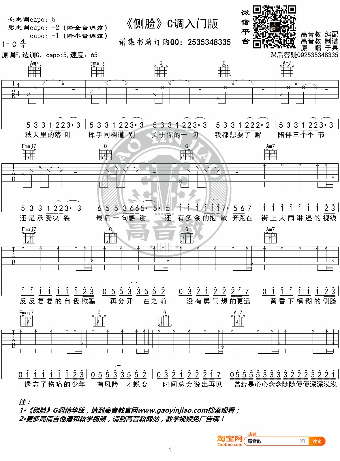 侧脸吉他谱1