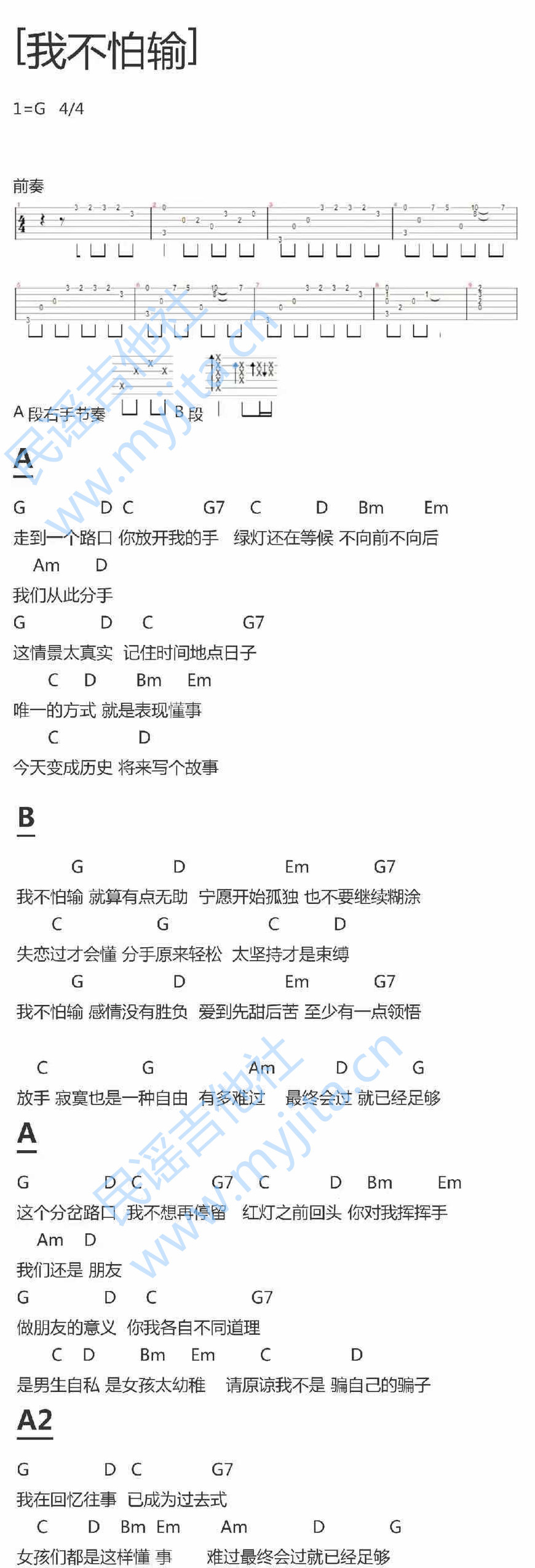 我不怕输吉他谱1