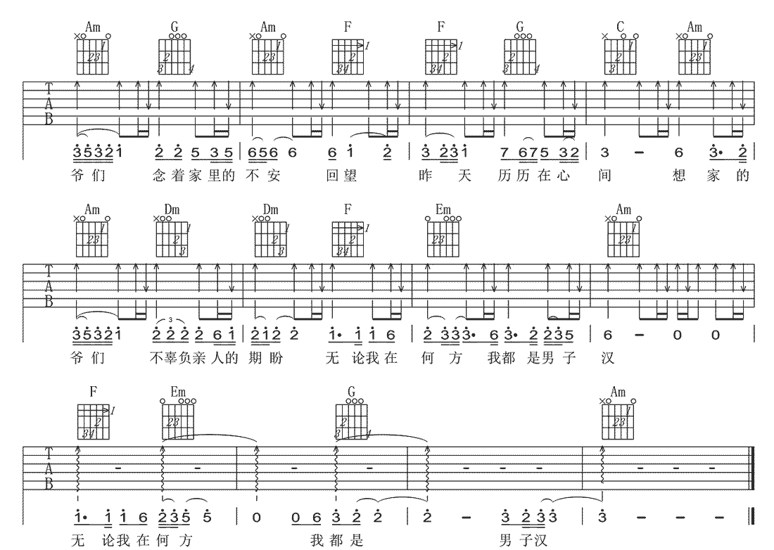想家的爷们吉他谱3