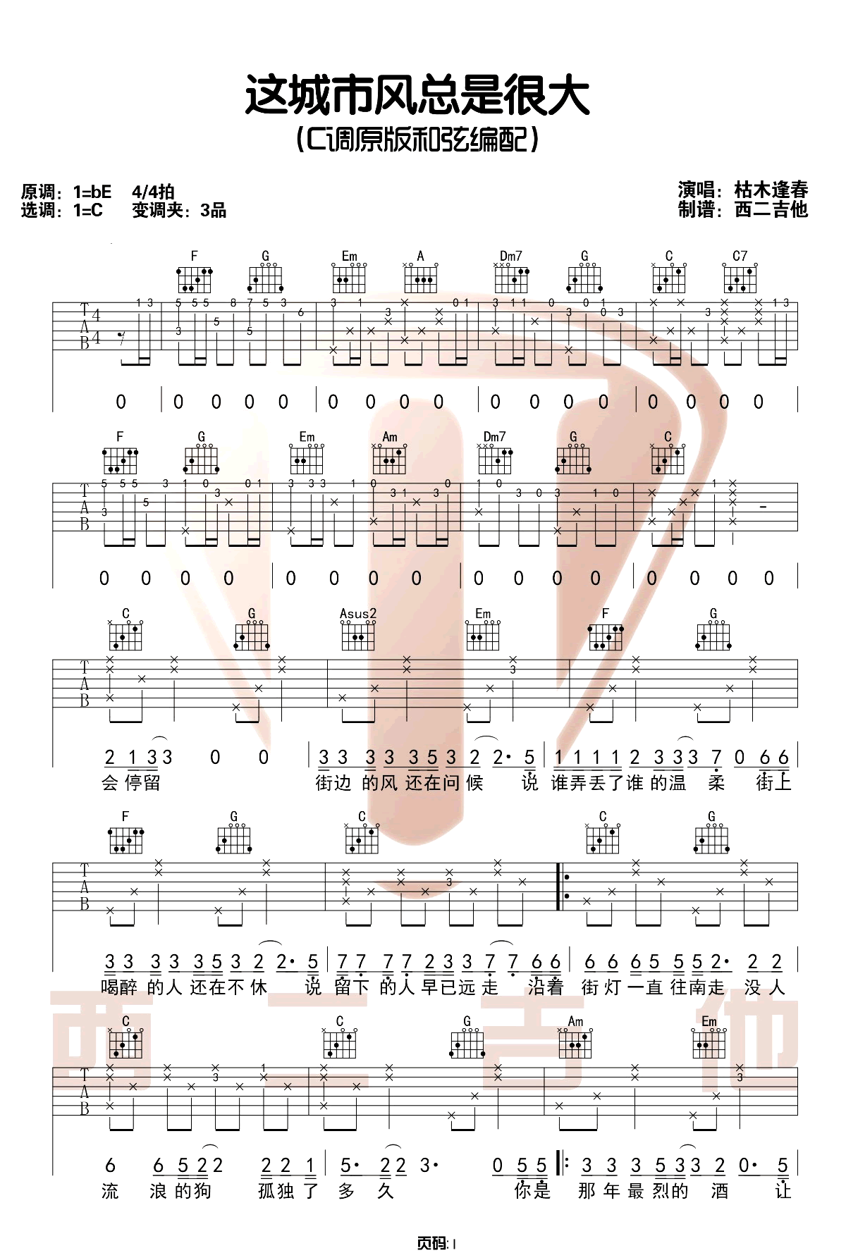 这城市风总是很大吉他谱1