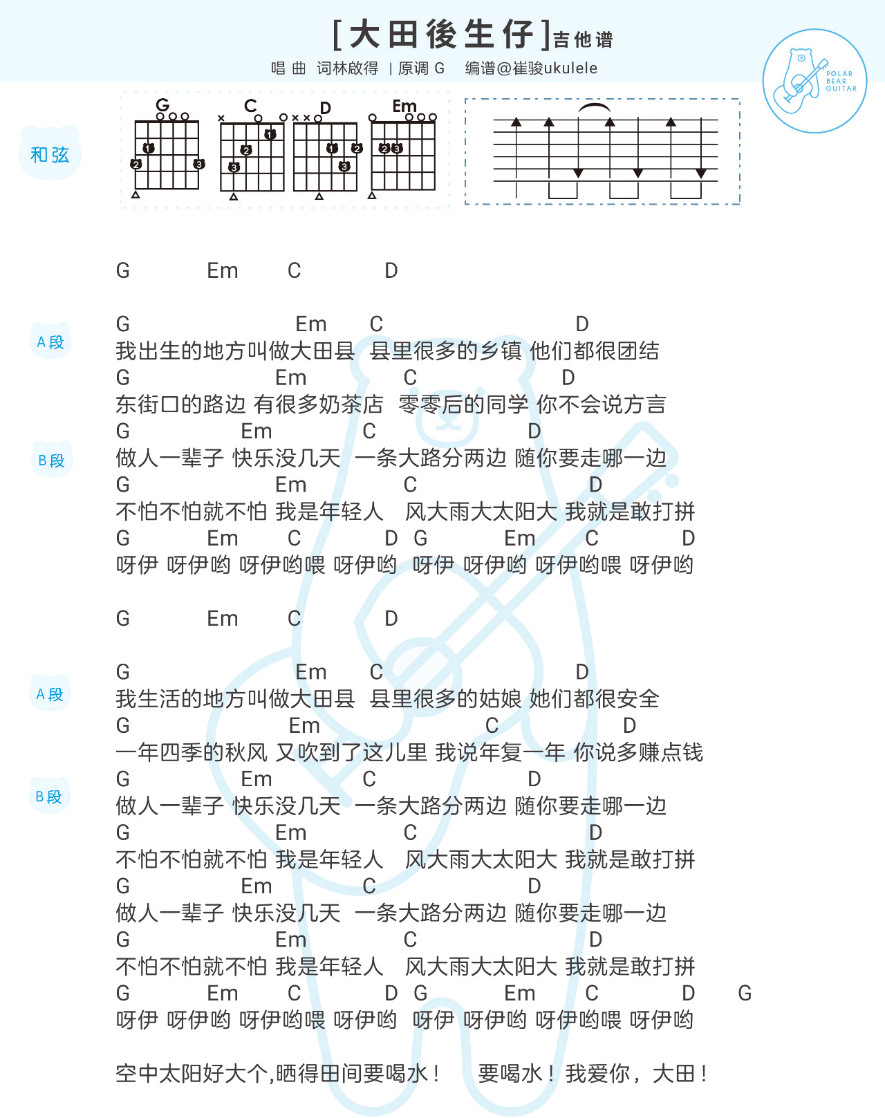 大田后生仔吉他谱1