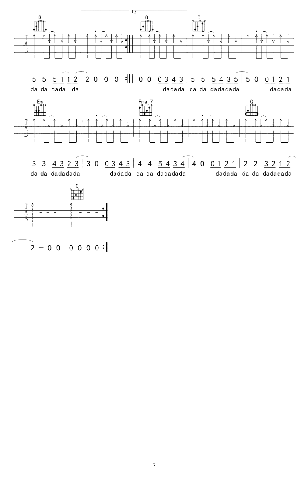 唱不了一首欢乐的歌吉他谱3
