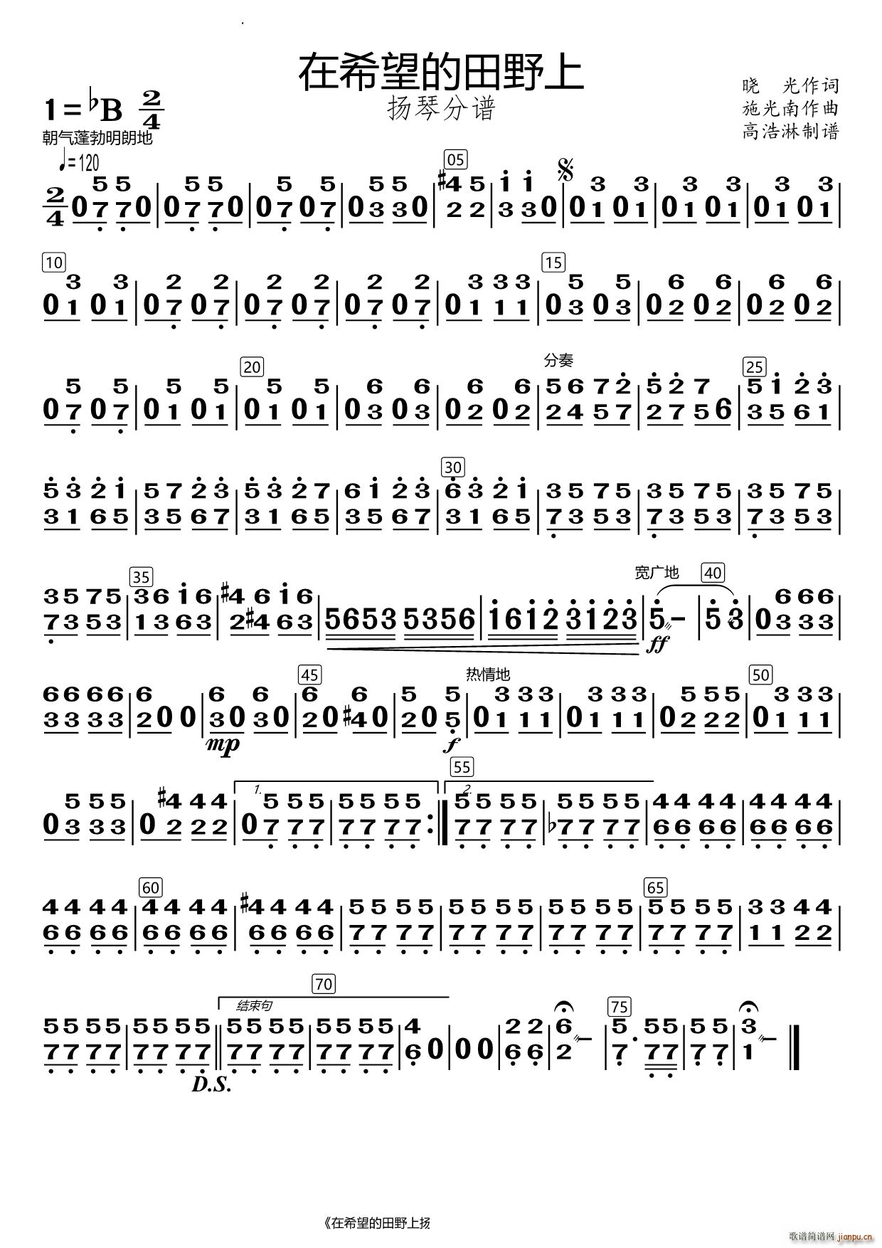 在希望的田野上扬琴(总谱)1