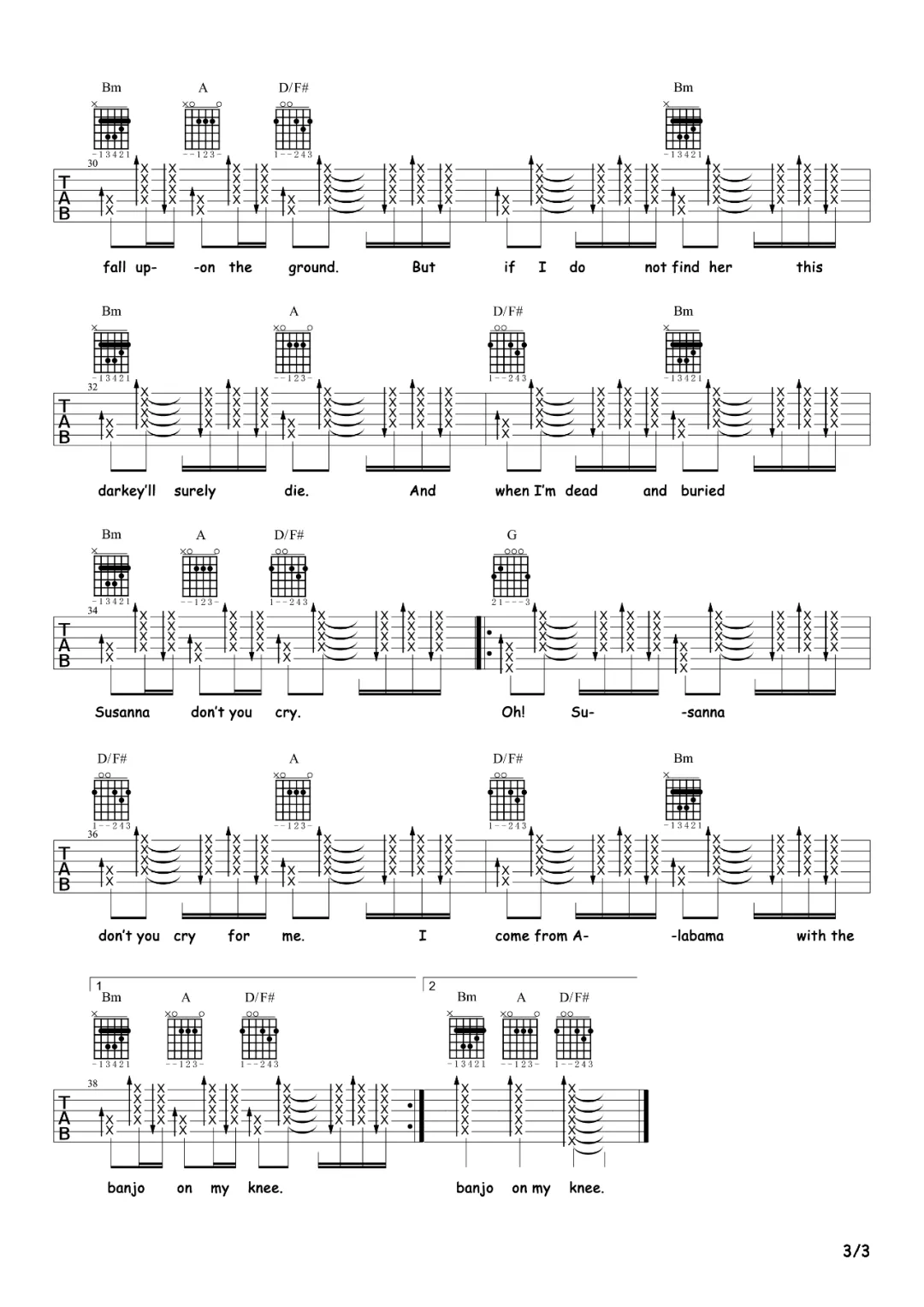 哦苏珊娜吉他谱3