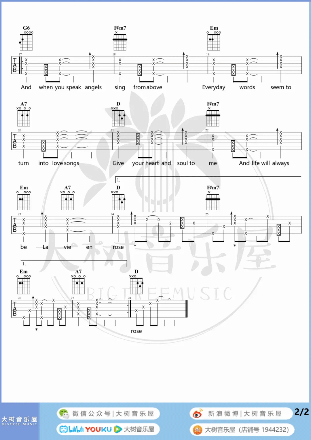 La Vie En Rose吉他谱2