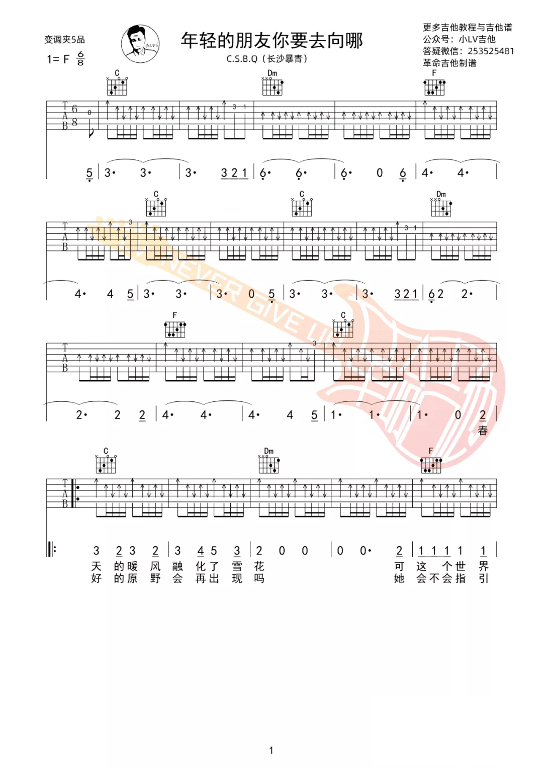 年轻的朋友你要去向哪吉他谱1