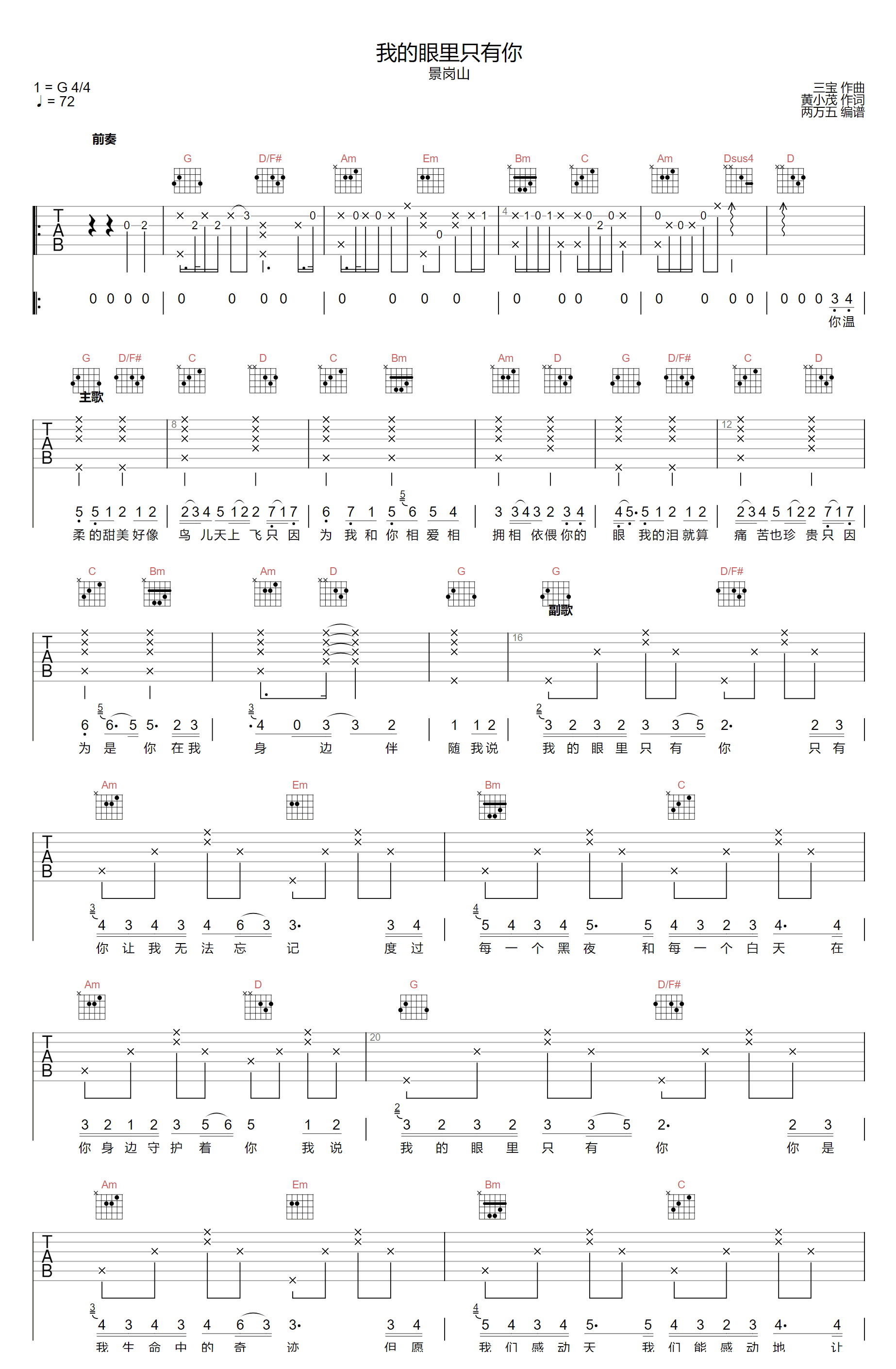 我的眼里只有你吉他谱1