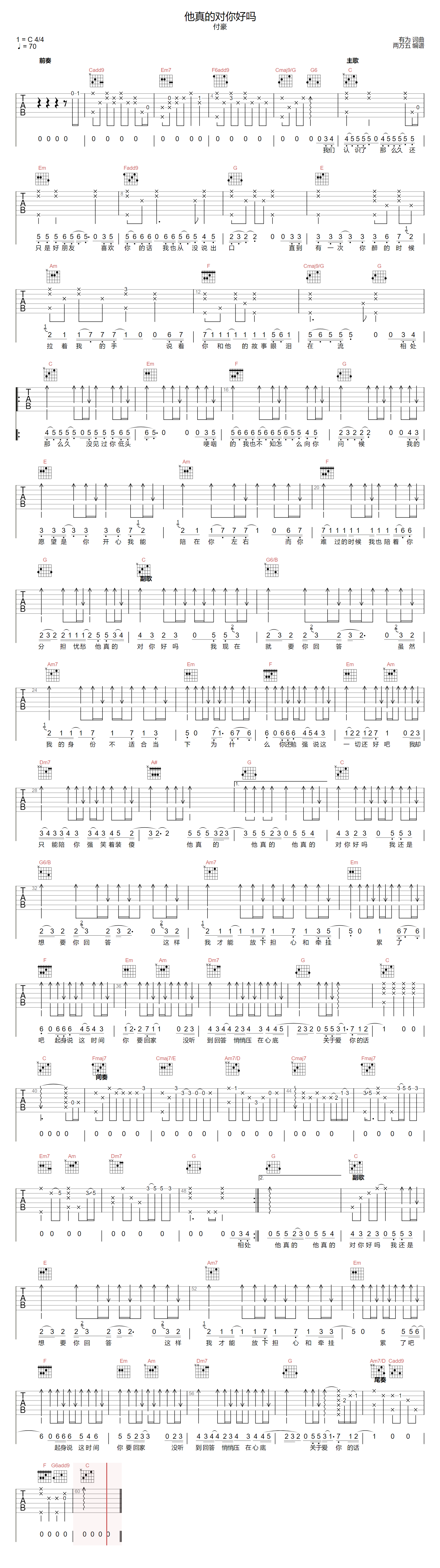 他真的对你好吗吉他谱1