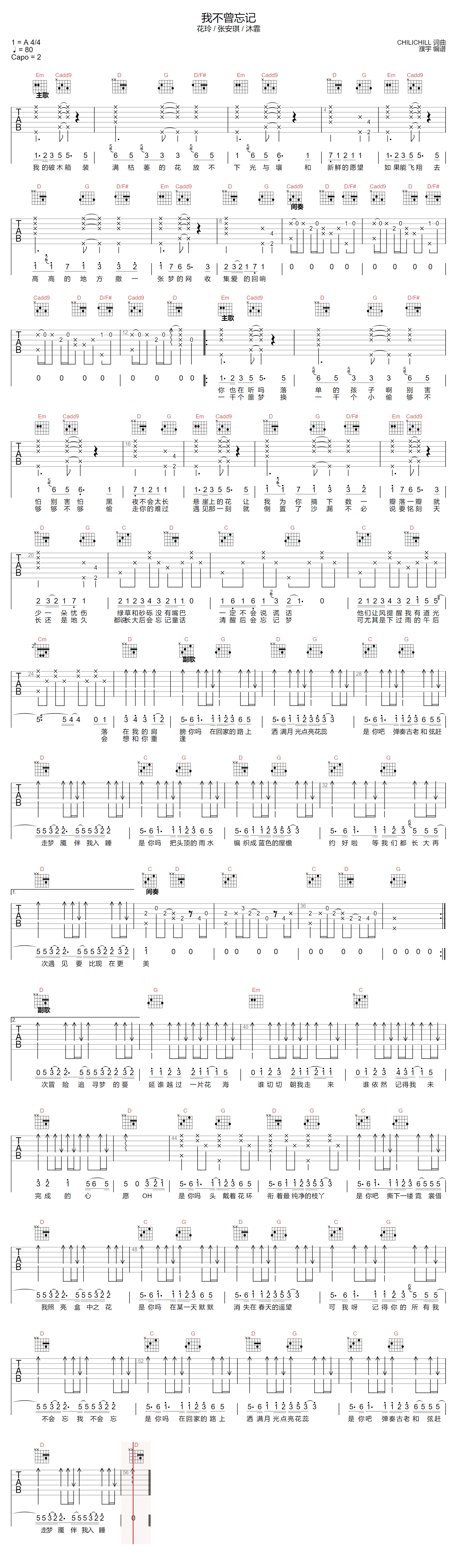 我不曾忘记吉他谱1