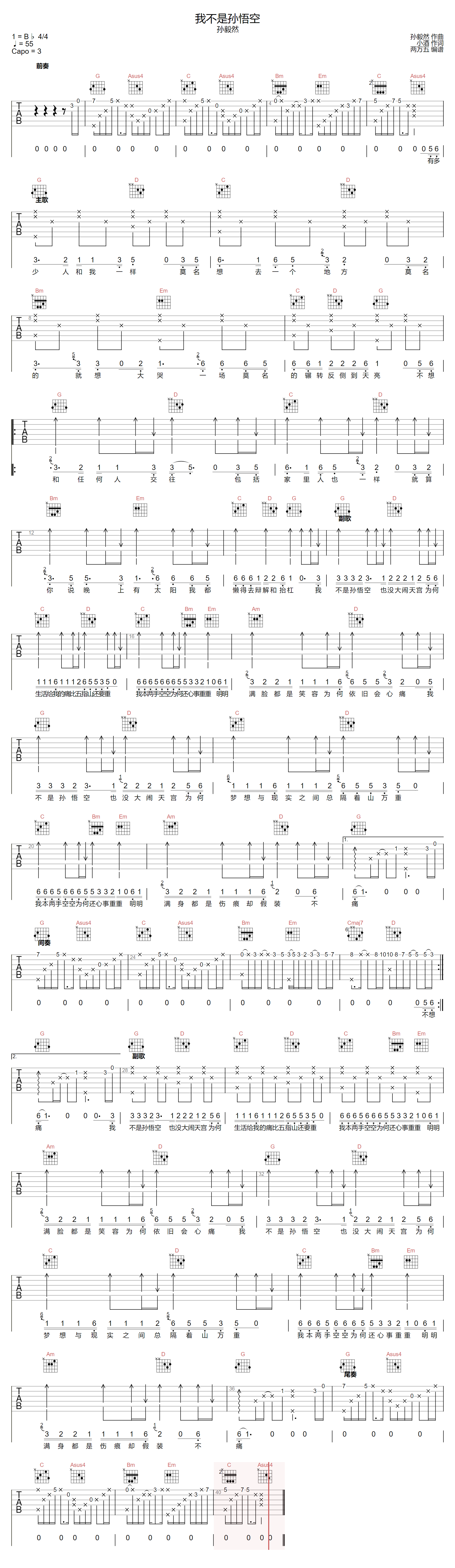 我不是孙悟空吉他谱1