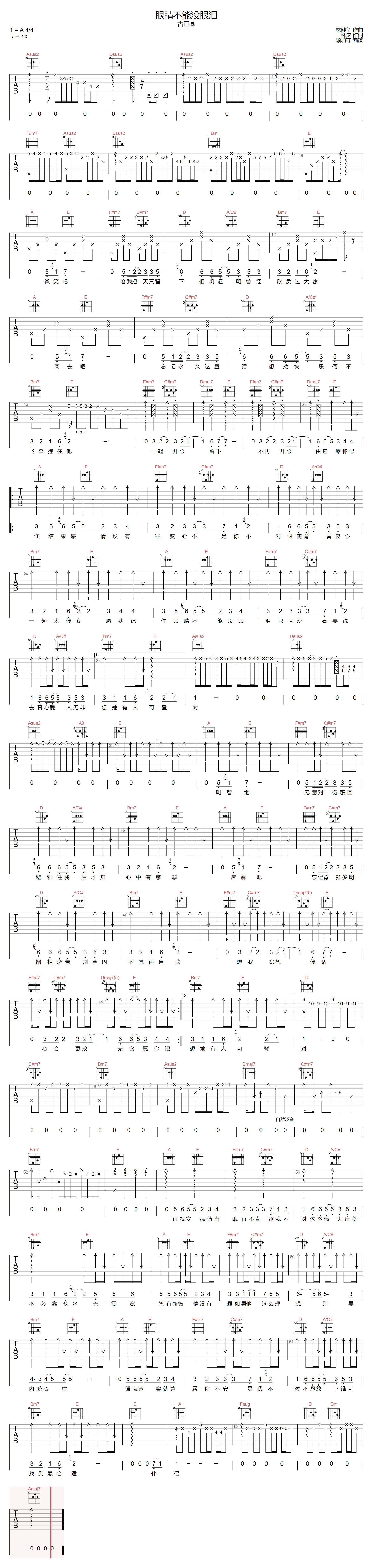 眼睛不能没眼泪吉他谱1