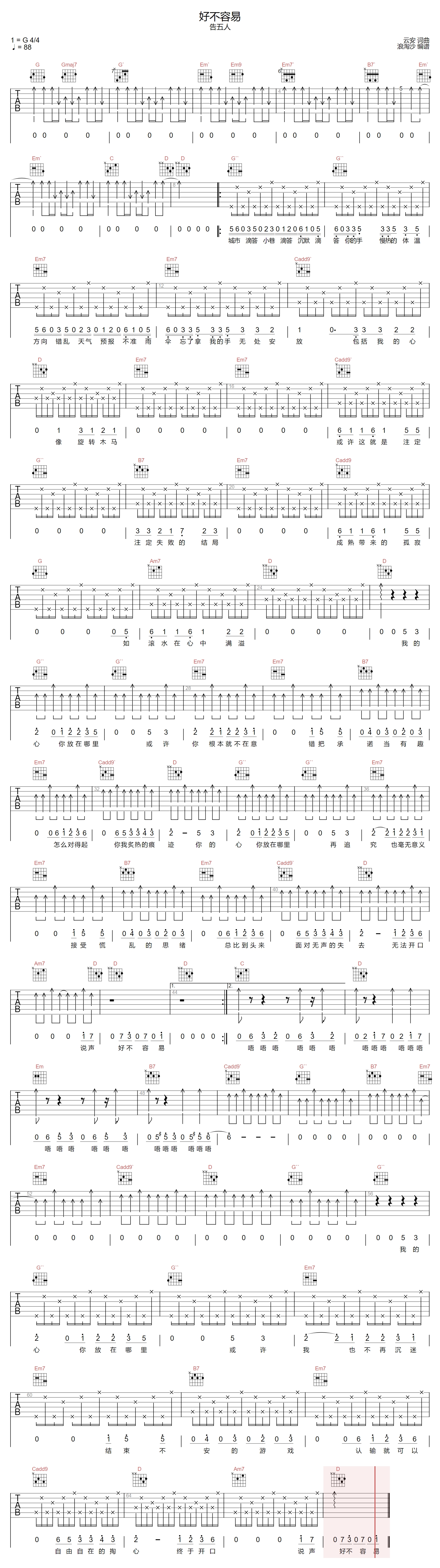 好不容易吉他谱1