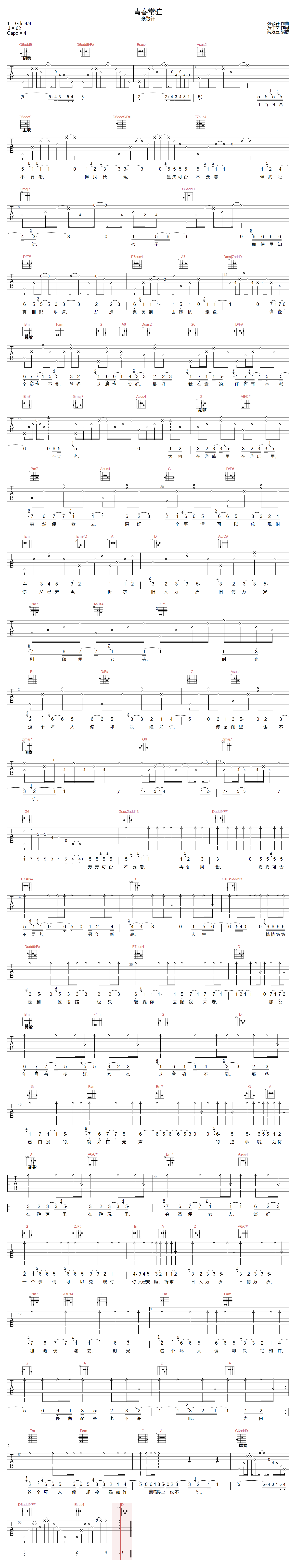 青春常驻吉他谱1