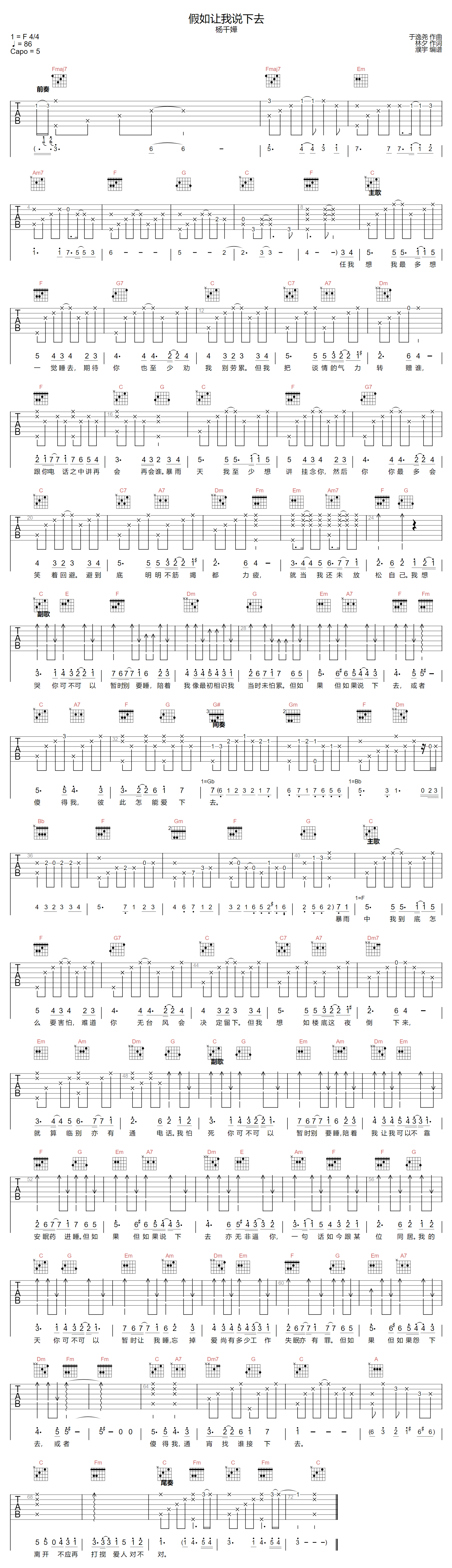 假如让我说下去吉他谱1